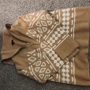 J. Crew Tan and Cream Zip Up Sweater